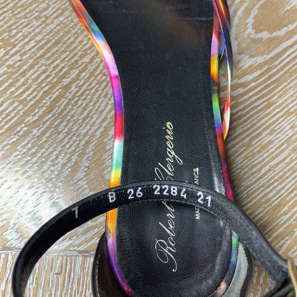 ROBERT CLERGERIE Black Strappy Flat Multi Watercolor Sandals 8.5 - Picture 5 of 11